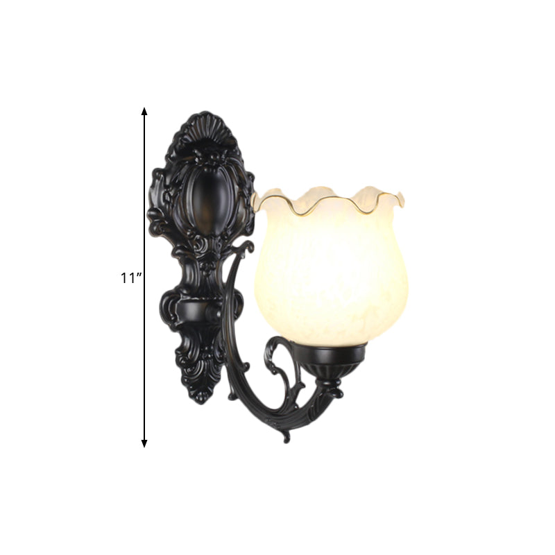 Loft Style Bud Wall Mount Lamp Single Bulb Opaline Glass Wall Lighting Fixture in Black/White/Brass Clearhalo 'Wall Lamps & Sconces' 'Wall Lights' Lighting' 1617099