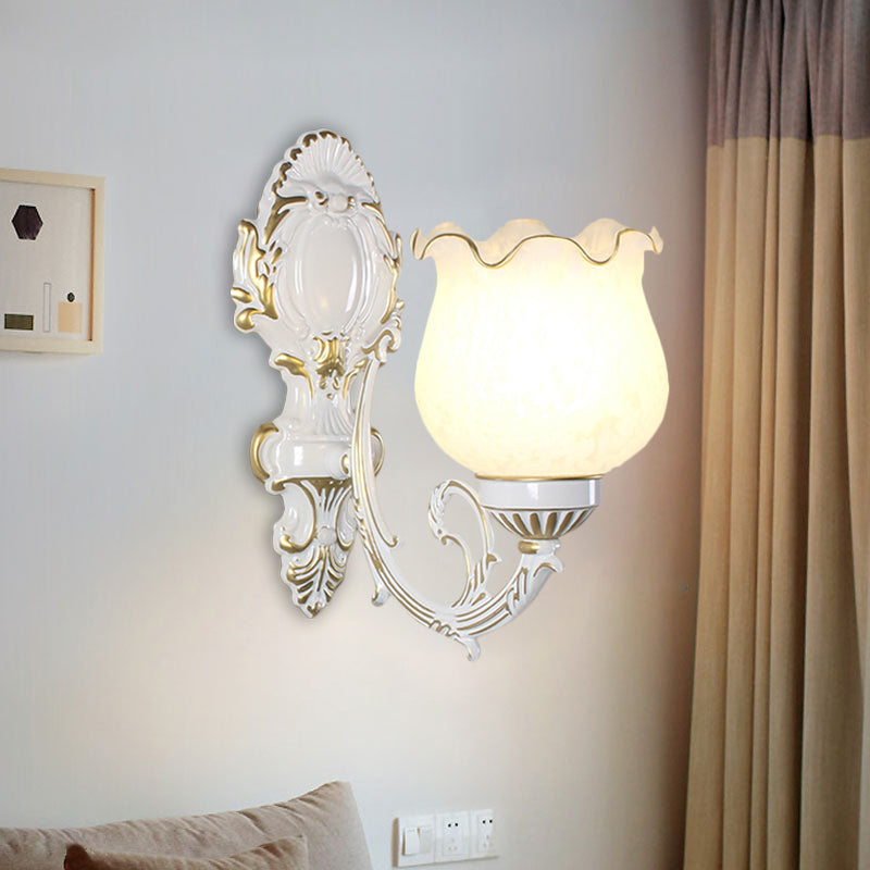 Loft Style Bud Wall Mount Lamp Single Bulb Opaline Glass Wall Lighting Fixture in Black/White/Brass Clearhalo 'Wall Lamps & Sconces' 'Wall Lights' Lighting' 1617102