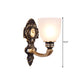 2-Head Sconce Light Country Inverted Bell White Glass Wall Lighting Fixture in Brass, 5"/14" Wide Clearhalo 'Wall Lamps & Sconces' 'Wall Lights' Lighting' 1617117