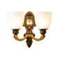 2-Head Sconce Light Country Inverted Bell White Glass Wall Lighting Fixture in Brass, 5"/14" Wide Clearhalo 'Wall Lamps & Sconces' 'Wall Lights' Lighting' 1617121