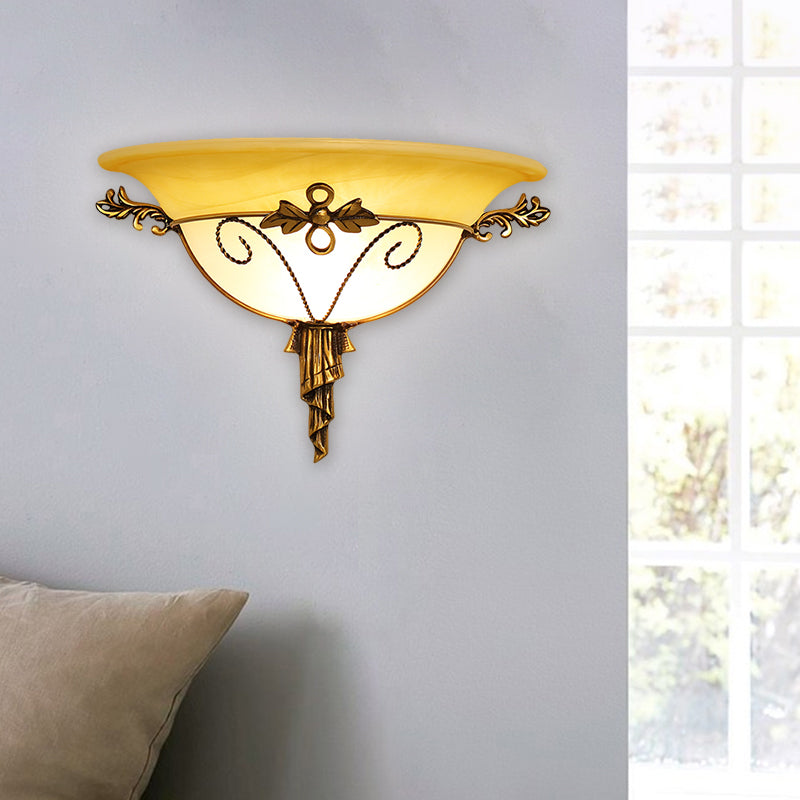 Retro Style Bowl-Like Wall Mount Lamp 1-Light Cream Glass Wall Sconce Lighting in White/Beige Beige Clearhalo 'Wall Lamps & Sconces' 'Wall Lights' Lighting' 1617145