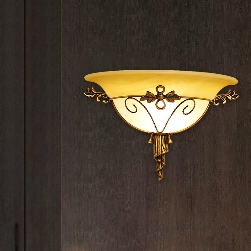 Retro Style Bowl-Like Wall Mount Lamp 1-Light Cream Glass Wall Sconce Lighting in White/Beige Clearhalo 'Wall Lamps & Sconces' 'Wall Lights' Lighting' 1617146