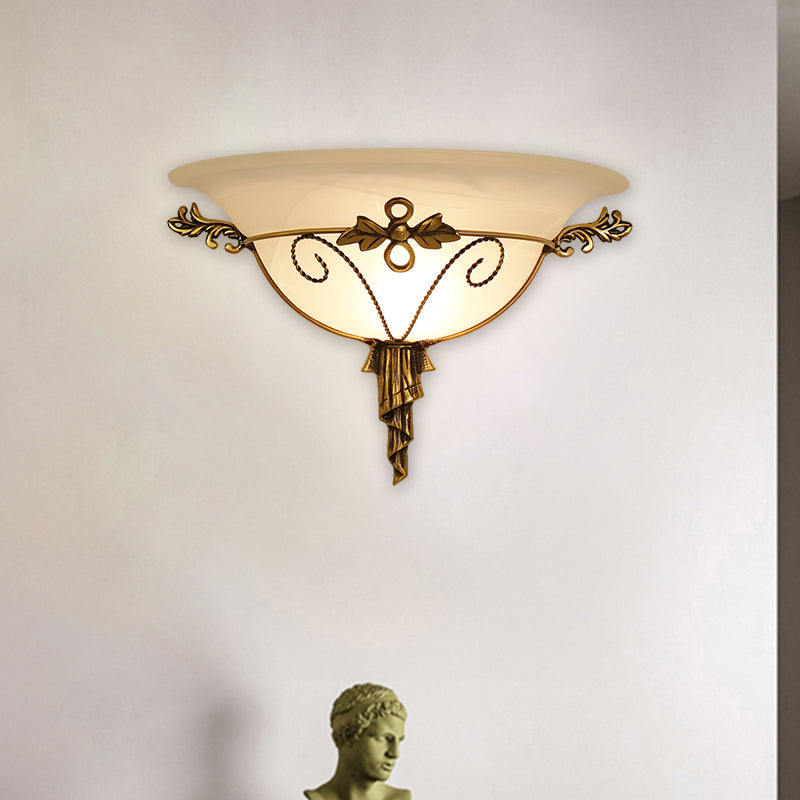 Retro Style Bowl-Like Wall Mount Lamp 1-Light Cream Glass Wall Sconce Lighting in White/Beige White Clearhalo 'Wall Lamps & Sconces' 'Wall Lights' Lighting' 1617149