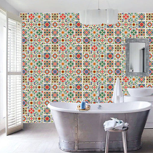 Bohemian Floral Pattern Wallpaper Panels Brown Bathroom Adhesive Wall Decor, 3.5' x 3.5" Clearhalo 'Wall Decor' 'Wallpaper' 1617172