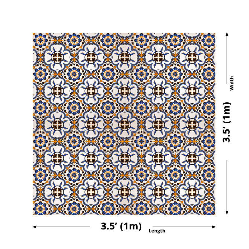 Orange Moroccan Tile Wallpaper Panel Set Mandala Boho Peel and Stick Wall Art for Kitchen Clearhalo 'Wall Decor' 'Wallpaper' 1617178