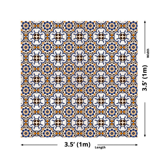 Orange Moroccan Tile Wallpaper Panel Set Mandala Boho Peel and Stick Wall Art for Kitchen Clearhalo 'Wall Decor' 'Wallpaper' 1617178