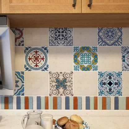 Floral Mosaic Tile Wallpaper Panels Bohemia Smooth Adhesive Wall Covering in Purple Purple Clearhalo 'Wall Decor' 'Wallpaper' 1617179