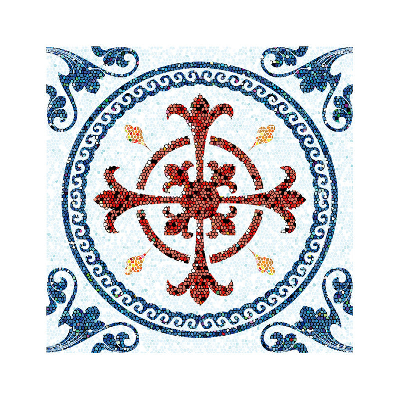 Floral Mosaic Tile Wallpaper Panels Bohemia Smooth Adhesive Wall Covering in Purple Clearhalo 'Wall Decor' 'Wallpaper' 1617182