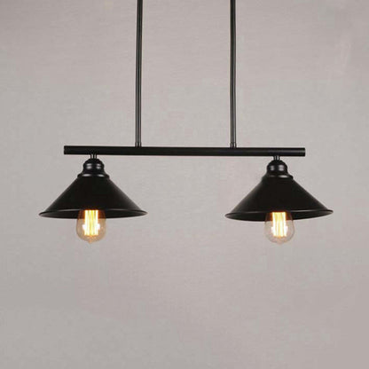 Black Finish Conical Island Pendant Lighting Retro Loft Metal 2/3 Lights Kitchen Ceiling Light Fixture 2 Black Clearhalo 'Ceiling Lights' 'Island Lights' Lighting' 16172