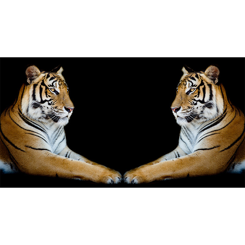 Contemporary Tiger Twins Wall Mural Black Decorative Wall Covering for Living Room Clearhalo 'Wall Decor' 'Wall Mural' 1617201