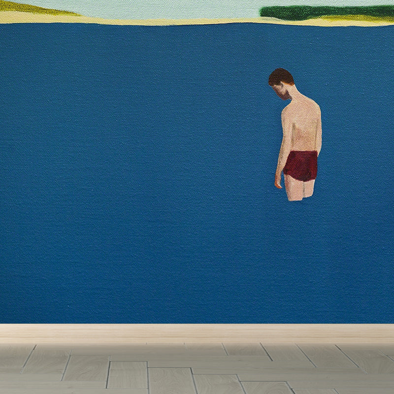 Modern Artistic Sea View Mural Blue Bathroom Wall Covering, Custom Size Available Blue Clearhalo 'Wall Decor' 'Wall Mural' 1617208