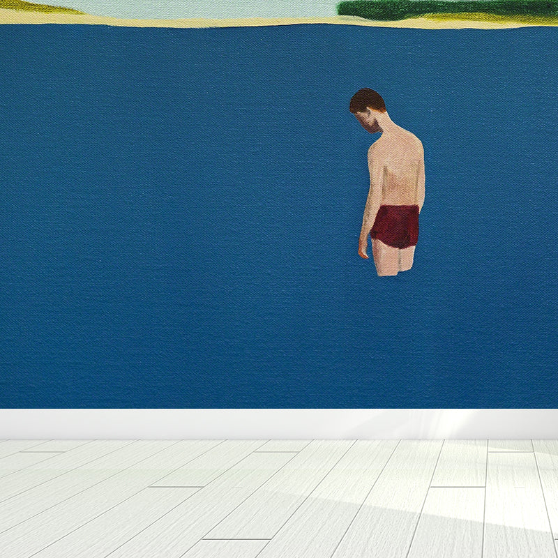 Modern Artistic Sea View Mural Blue Bathroom Wall Covering, Custom Size Available Clearhalo 'Wall Decor' 'Wall Mural' 1617209