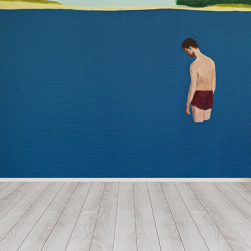 Modern Artistic Sea View Mural Blue Bathroom Wall Covering, Custom Size Available Clearhalo 'Wall Decor' 'Wall Mural' 1617210