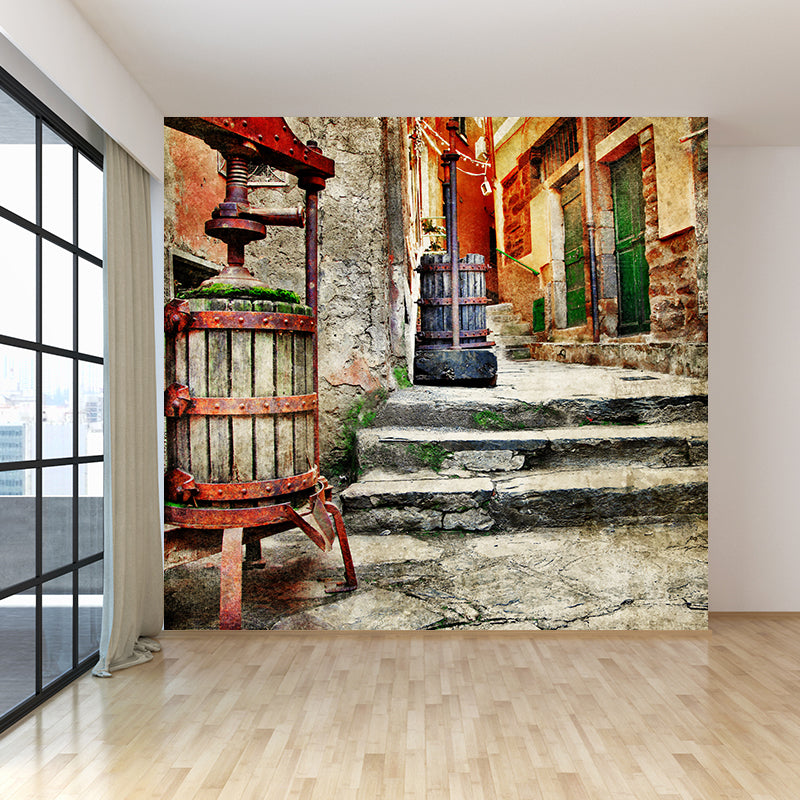 Non-Woven Decorative Wall Mural Modern Shabby Downtown Architecture Wall Covering Pewter Clearhalo 'Wall Decor' 'Wall Mural' 1617218