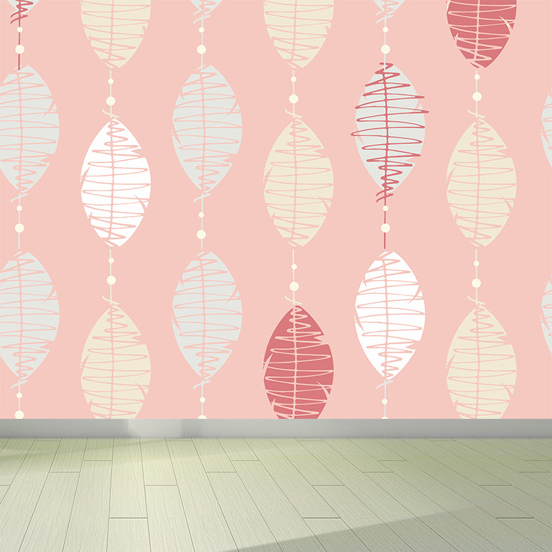 Modern Feather String Mural Decal Light Color Waterproofing Wall Covering for Living Room Pink Clearhalo 'Wall Decor' 'Wall Mural' 1617223