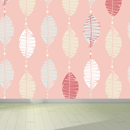 Modern Feather String Mural Decal Light Color Waterproofing Wall Covering for Living Room Pink Clearhalo 'Wall Decor' 'Wall Mural' 1617223