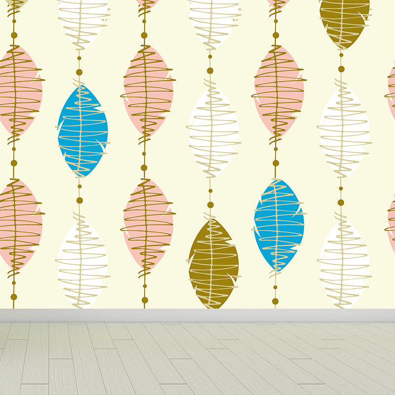 Modern Feather String Mural Decal Light Color Waterproofing Wall Covering for Living Room Yellow Clearhalo 'Wall Decor' 'Wall Mural' 1617228