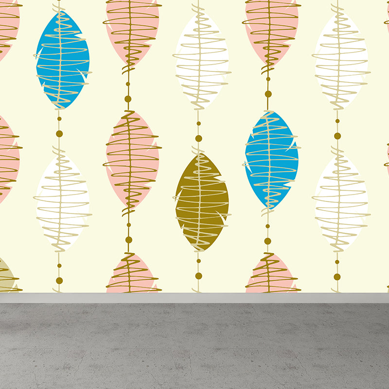 Modern Feather String Mural Decal Light Color Waterproofing Wall Covering for Living Room Clearhalo 'Wall Decor' 'Wall Mural' 1617230