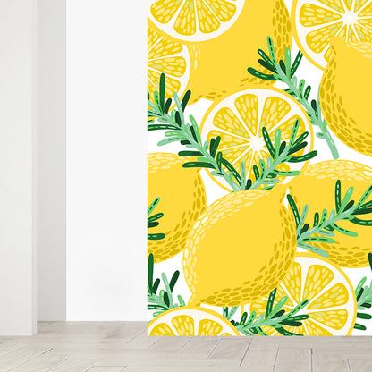 Non-Woven Decorative Wall Mural Modern Lemons and Leaves Wall Covering for Bathroom Lemon Yellow Clearhalo 'Wall Decor' 'Wall Mural' 1617238