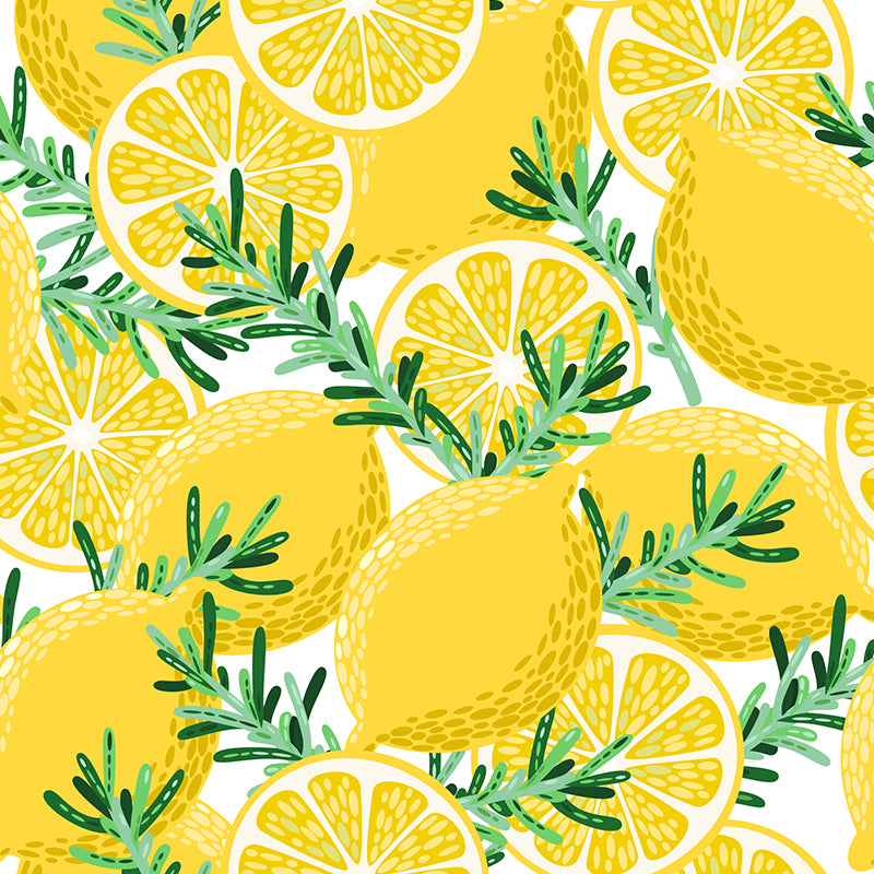 Non-Woven Decorative Wall Mural Modern Lemons and Leaves Wall Covering for Bathroom Clearhalo 'Wall Decor' 'Wall Mural' 1617242