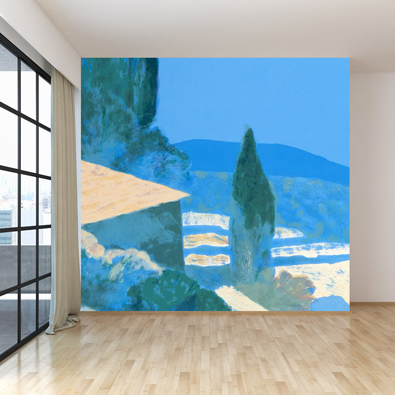 Modern Aesthetics Hills Scene Mural Wallpaper Blue Nature Landscape Wall Covering Blue Clearhalo 'Wall Decor' 'Wall Mural' 1617244
