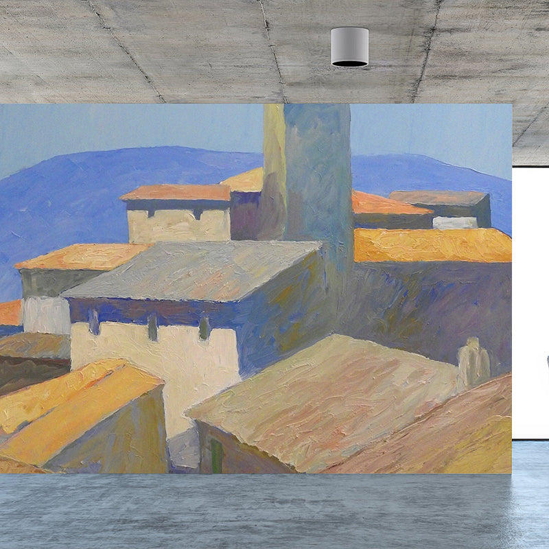 Brown Autumn Houses Mural Wallpaper Nature Modern Art Stainproof Wall Covering for Kitchen Brown Clearhalo 'Wall Decor' 'Wall Mural' 1617249