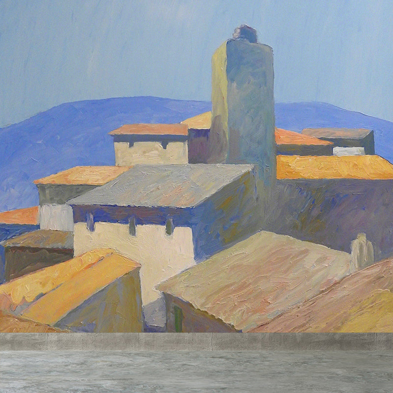 Brown Autumn Houses Mural Wallpaper Nature Modern Art Stainproof Wall Covering for Kitchen Clearhalo 'Wall Decor' 'Wall Mural' 1617250