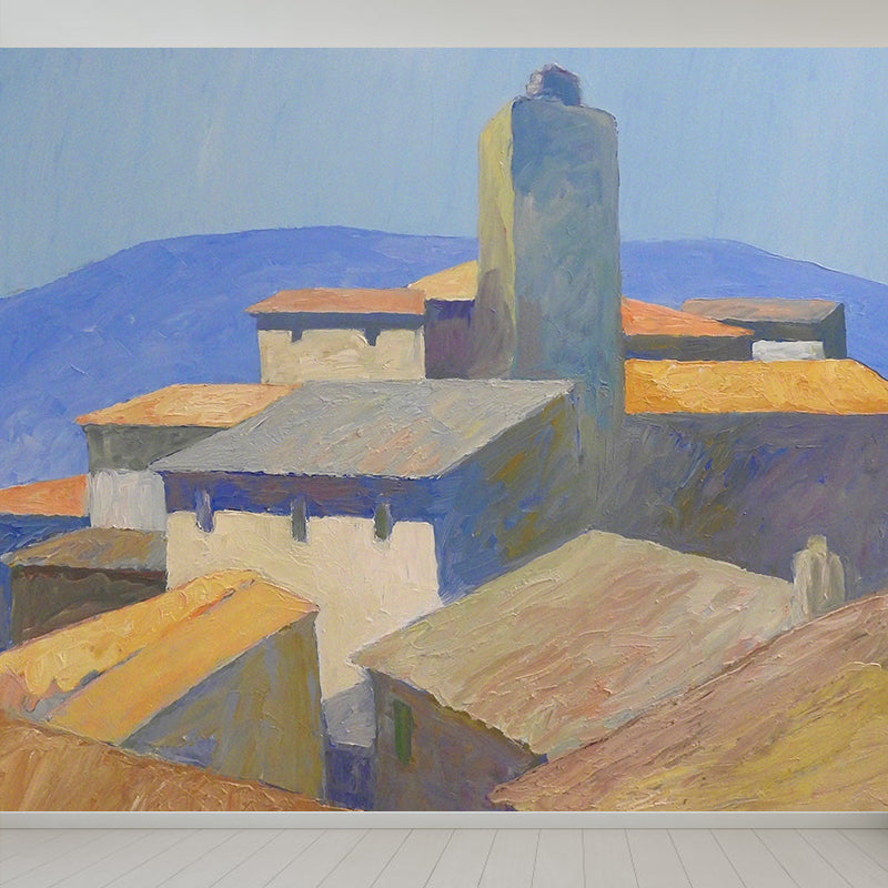 Brown Autumn Houses Mural Wallpaper Nature Modern Art Stainproof Wall Covering for Kitchen Clearhalo 'Wall Decor' 'Wall Mural' 1617251