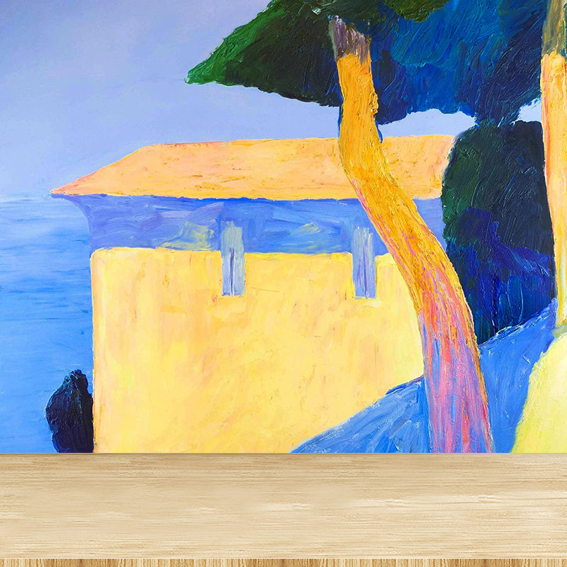 Home Decor Thatched Cottage Mural Customized Contemporary Art Wall Covering for Kitchen Blue Clearhalo 'Wall Decor' 'Wall Mural' 1617254