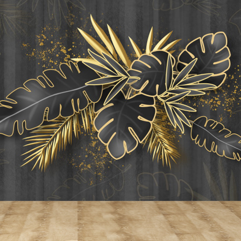 Botanical Leaf Pattern Mural Wallpaper Gold Tropical Wall Covering for Living Room Clearhalo 'Wall Decor' 'Wall Mural' 1617265