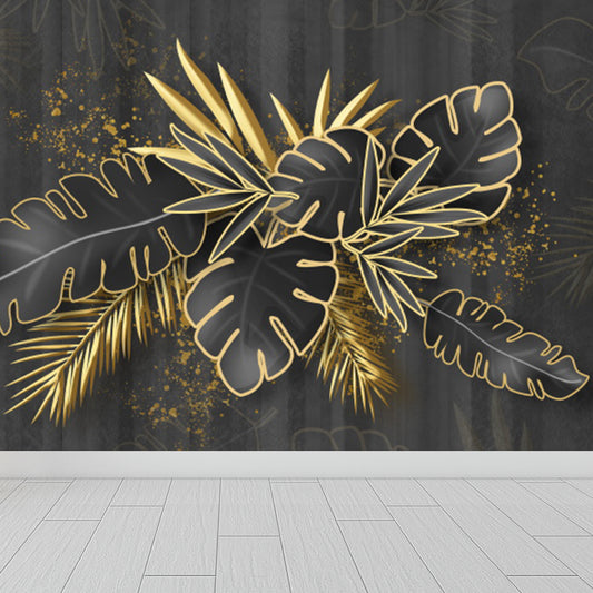 Botanical Leaf Pattern Mural Wallpaper Gold Tropical Wall Covering for Living Room Clearhalo 'Wall Decor' 'Wall Mural' 1617266