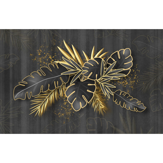 Botanical Leaf Pattern Mural Wallpaper Gold Tropical Wall Covering for Living Room Clearhalo 'Wall Decor' 'Wall Mural' 1617267