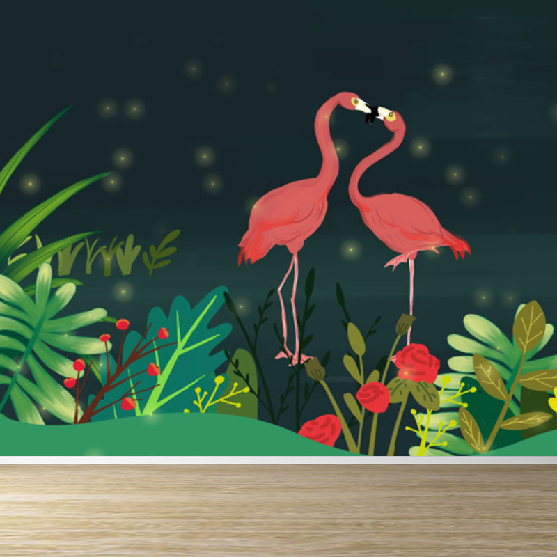Illustration Style Flamingo Mural Giant Wall Covering for Dining Room, Made to Measure Red Clearhalo 'Wall Decor' 'Wall Mural' 1617269