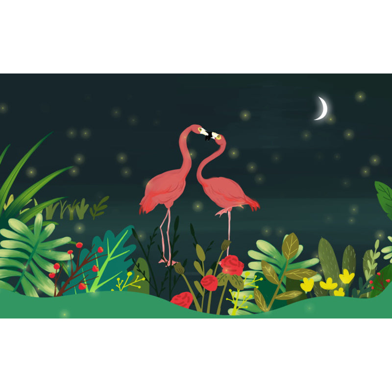 Illustration Style Flamingo Mural Giant Wall Covering for Dining Room, Made to Measure Clearhalo 'Wall Decor' 'Wall Mural' 1617272