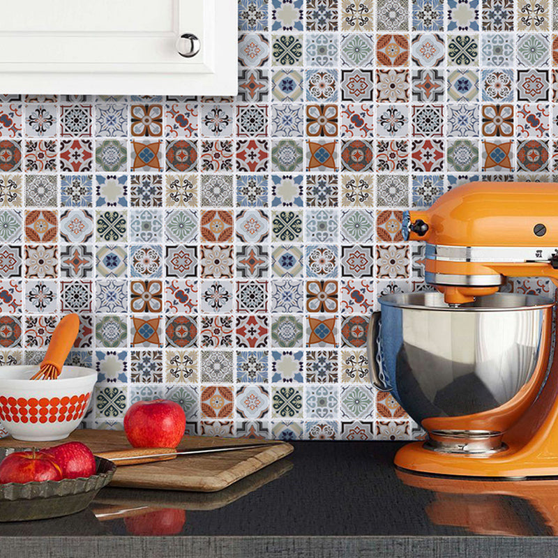 Boho Mixed Flower Print Wallpapers for Kitchen Backsplash 12' x 12" Adhesive Wall Covering in Blue Clearhalo 'Wall Decor' 'Wallpaper' 1617348