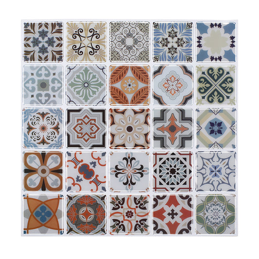 Boho Mixed Flower Print Wallpapers for Kitchen Backsplash 12' x 12" Adhesive Wall Covering in Blue Clearhalo 'Wall Decor' 'Wallpaper' 1617349