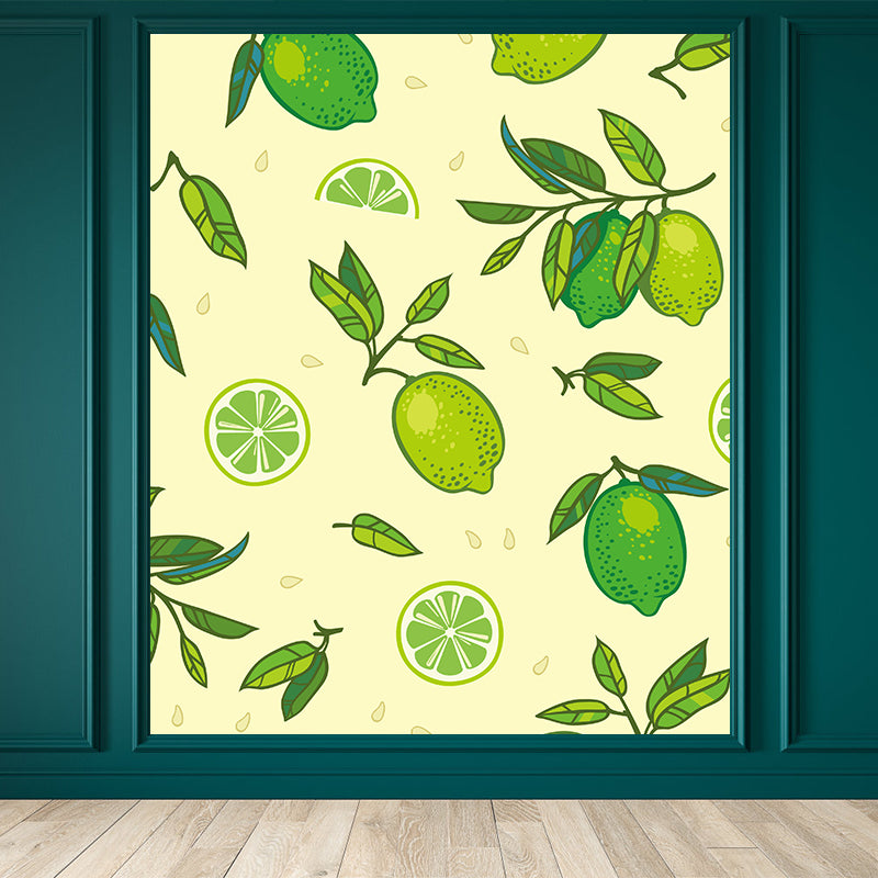 Illustration Style Fruit Mural Decal for Dining Room, Lemon Green, Made to Measure Lemon Green Clearhalo 'Wall Decor' 'Wall Mural' 1617428