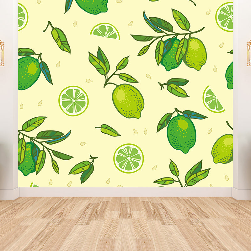 Illustration Style Fruit Mural Decal for Dining Room, Lemon Green, Made to Measure Clearhalo 'Wall Decor' 'Wall Mural' 1617429