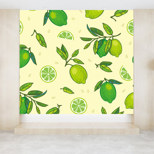 Illustration Style Fruit Mural Decal for Dining Room, Lemon Green, Made to Measure Clearhalo 'Wall Decor' 'Wall Mural' 1617430