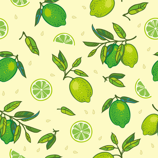 Illustration Style Fruit Mural Decal for Dining Room, Lemon Green, Made to Measure Clearhalo 'Wall Decor' 'Wall Mural' 1617431