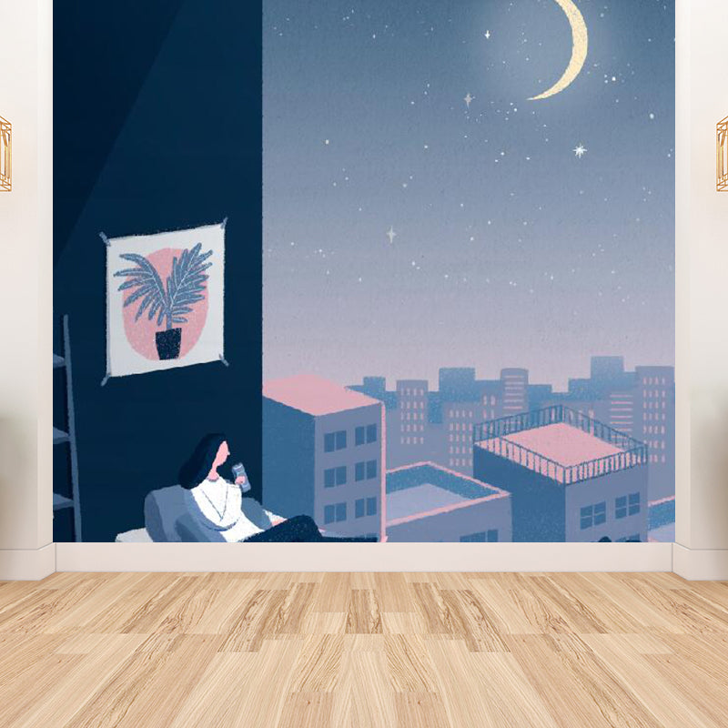 Contemporary Starry Sky View Mural Decal Blue Stainproofing Wall Decor for Bathroom Blue Clearhalo 'Wall Decor' 'Wall Mural' 1617448