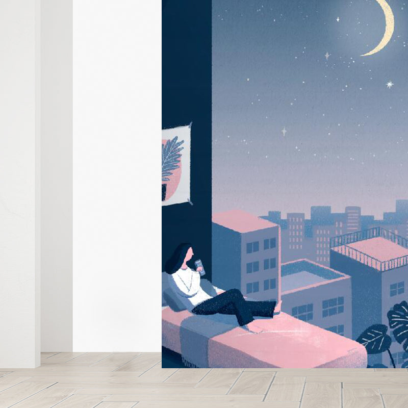 Contemporary Starry Sky View Mural Decal Blue Stainproofing Wall Decor for Bathroom Clearhalo 'Wall Decor' 'Wall Mural' 1617449