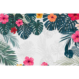 Full Size Illustration Tropical Mural Decal with Flowers and Leaves Landscape in White Clearhalo 'Wall Decor' 'Wall Mural' 1617466