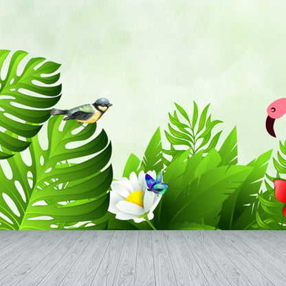 Flamingo and Leaves Mural Wallpaper Green Tropical Wall Covering for Living Room Green Clearhalo 'Wall Decor' 'Wall Mural' 1617468