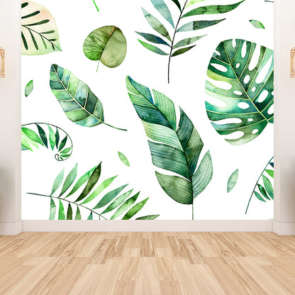 Green Diverse Leaves Wall Mural Moisture Resistant Tropical Living Room Wall Covering Green Clearhalo 'Wall Decor' 'Wall Mural' 1617473