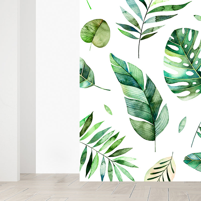 Green Diverse Leaves Wall Mural Moisture Resistant Tropical Living Room Wall Covering Clearhalo 'Wall Decor' 'Wall Mural' 1617474