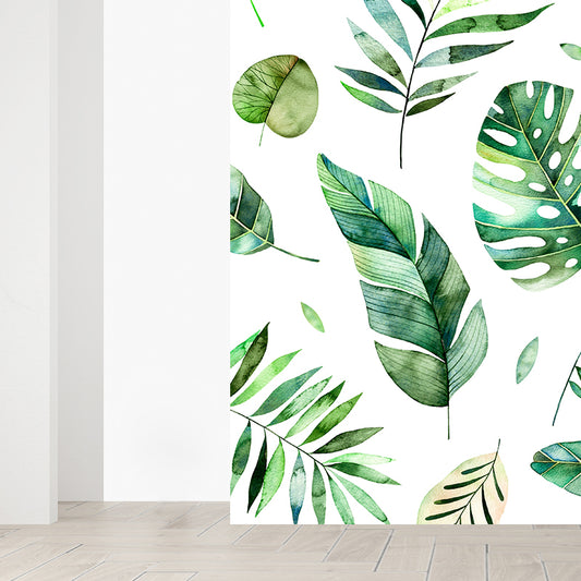 Green Diverse Leaves Wall Mural Moisture Resistant Tropical Living Room Wall Covering Clearhalo 'Wall Decor' 'Wall Mural' 1617474