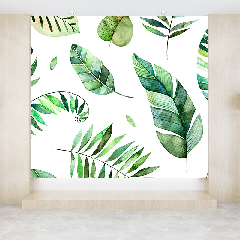 Green Diverse Leaves Wall Mural Moisture Resistant Tropical Living Room Wall Covering Clearhalo 'Wall Decor' 'Wall Mural' 1617475