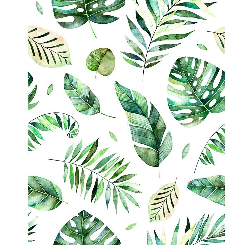 Green Diverse Leaves Wall Mural Moisture Resistant Tropical Living Room Wall Covering Clearhalo 'Wall Decor' 'Wall Mural' 1617476