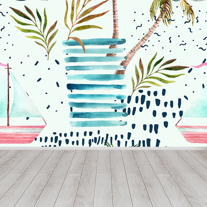 Huge Botanical Mural Wallpaper Moisture Resistant Tropical Living Room Wall Covering Blackish Green Clearhalo 'Wall Decor' 'Wall Mural' 1617478